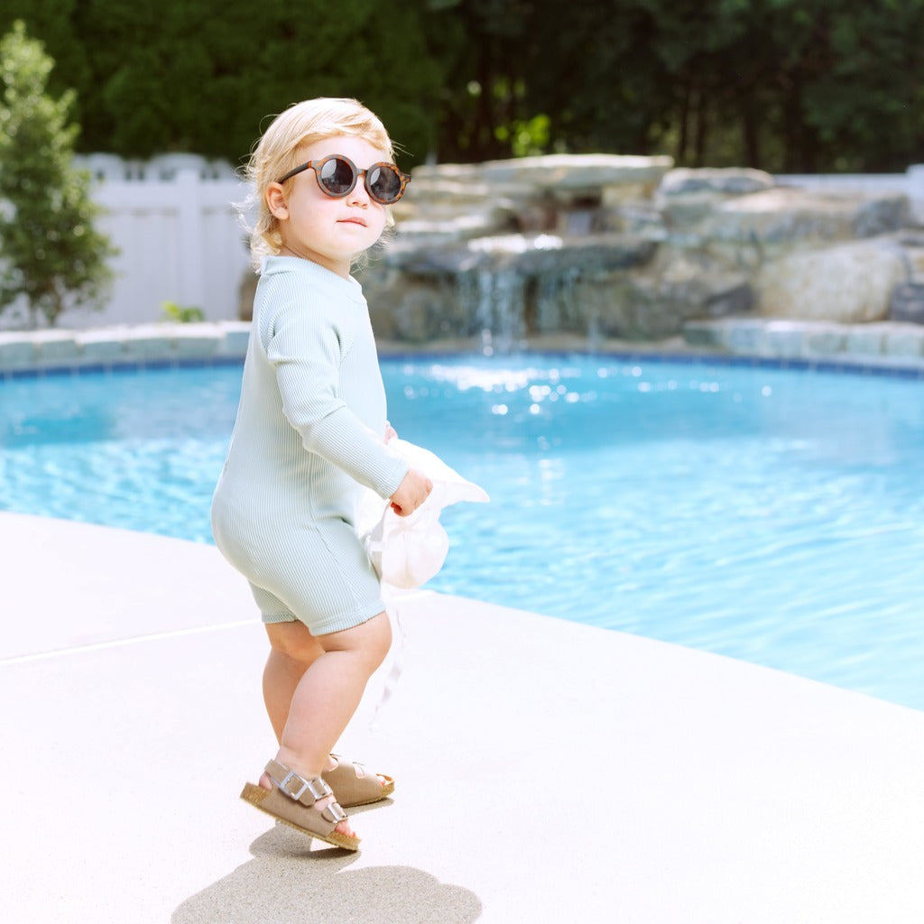 Ribbed Long-Sleeve Swimsuit for Baby · Rash Guard · Shorts · Gender-Neutral · Mint Color