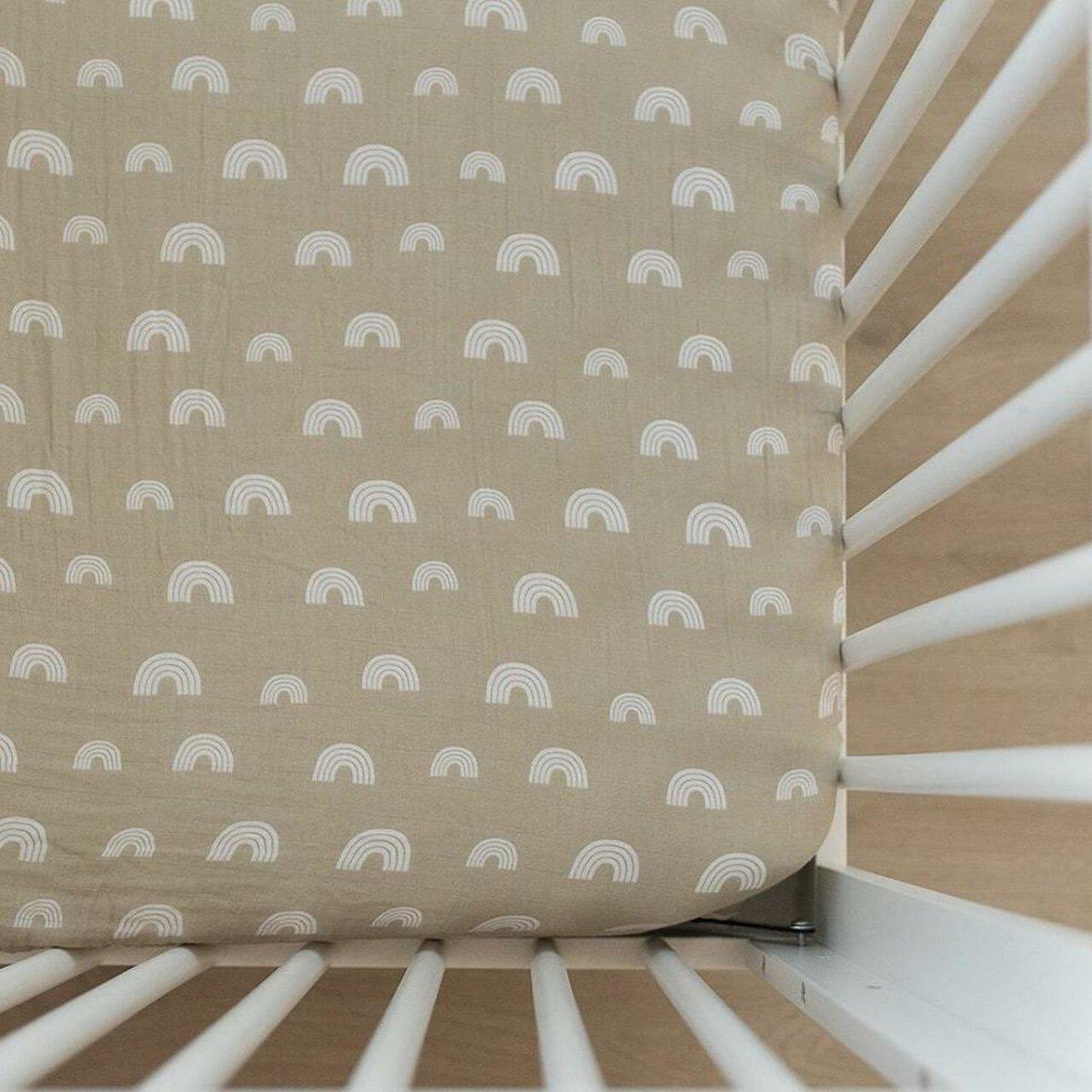 Neutral Boho Rainbow Organic Muslin Cotton Fitted Crib Sheet